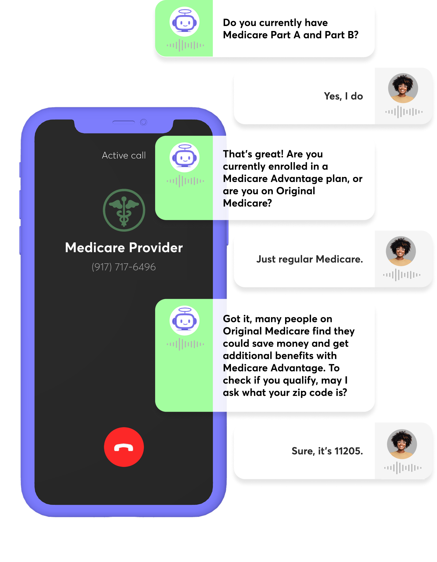 A phone interface showing how Regal AI Agents interact with a customer